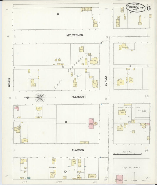 Sanborn Fire Insurance Map from Prescott, Yavapai County, Arizona (1890), Sheet #0006 - Historic Sanborn Fire Insurance Map Print, vintage old map wall art, antique decor, genealogy gift, Arizona Arizona map