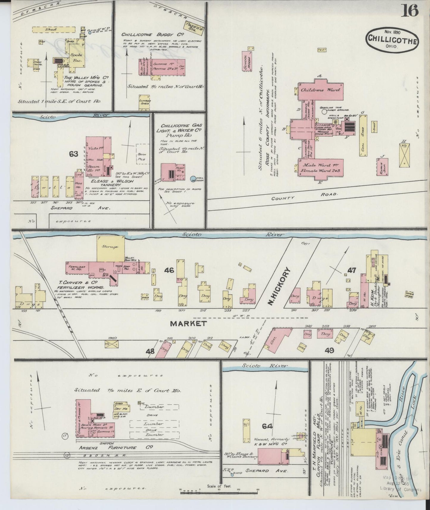 Sanborn Fire Insurance Map from Chillicothe, Ross County, Ohio (1890), Sheet #0016 - Complete Map Set gallery image, historic Sanborn map, vintage wall art, Ohio Ohio