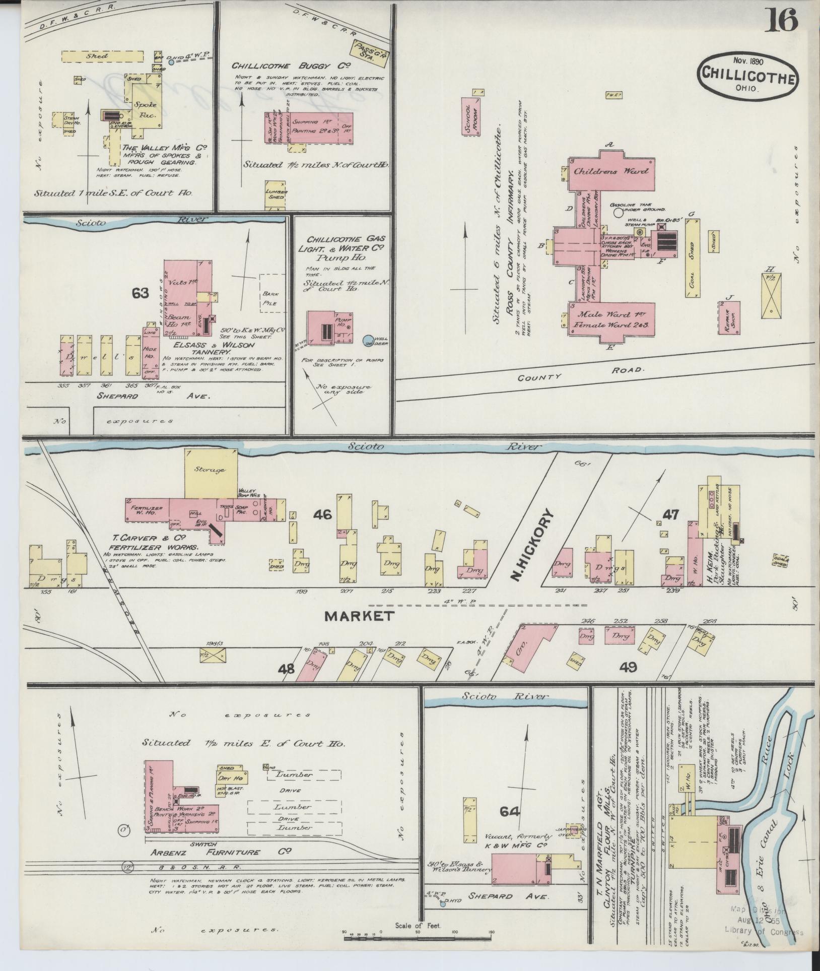 Sanborn Fire Insurance Map from Chillicothe, Ross County, Ohio (1890), Sheet #0016 - Complete Map Set gallery image, historic Sanborn map, vintage wall art, Ohio Ohio