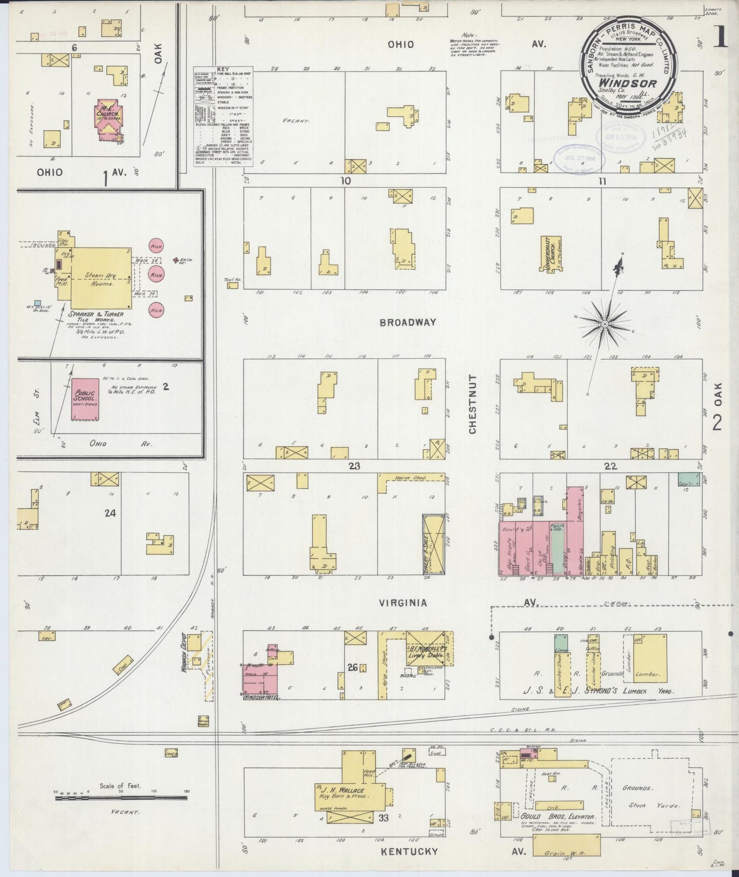 Sanborn Fire Insurance Map from Windsor, Shelby County, Illinois (1898), Sheet #0001 - Complete Map Set gallery image, historic Sanborn map, vintage wall art, Illinois Illinois