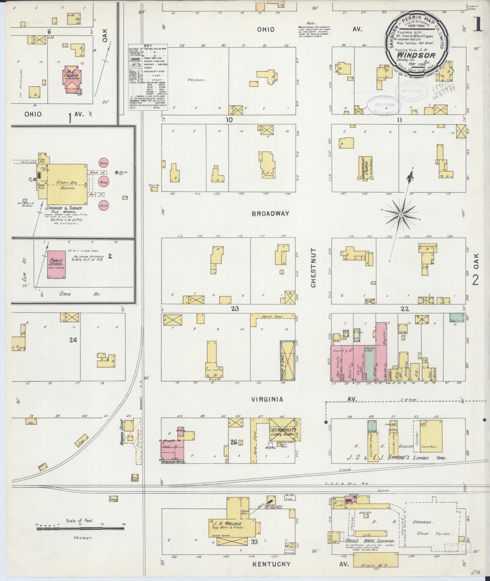 Sanborn Fire Insurance Map from Windsor, Shelby County, Illinois (1898), Sheet #0001 - Complete Map Set gallery image, historic Sanborn map, vintage wall art, Illinois Illinois