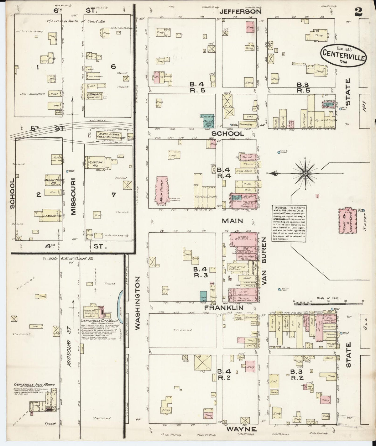 Sanborn Fire Insurance Map from Centerville, Appanoose County, Iowa (1883), Sheet #0002 - Historic Sanborn Fire Insurance Map Print