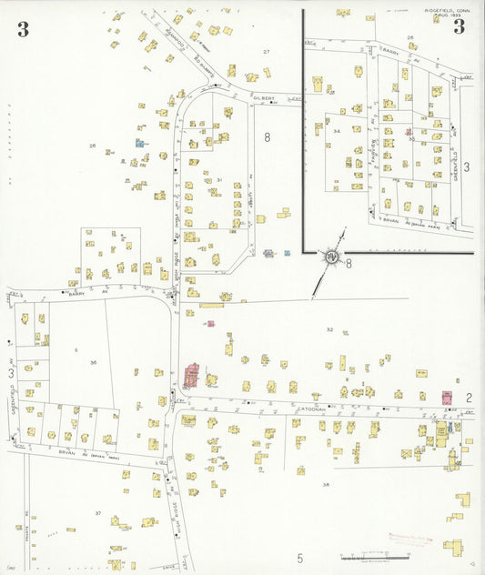 Sanborn Fire Insurance Map from Ridgefield, Fairfield County, Connecticut (1933), Sheet #0003 - Historic Sanborn Fire Insurance Map Print, vintage old map wall art, antique decor, genealogy gift, Connecticut Connecticut map