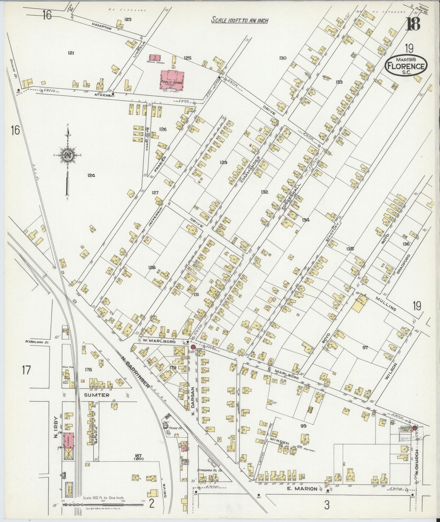 Sanborn Fire Insurance Map from Florence, Florence County, South Carolina (1918), Sheet #0018 - Complete Map Set gallery image, historic Sanborn map, vintage wall art, South Carolina South Carolina