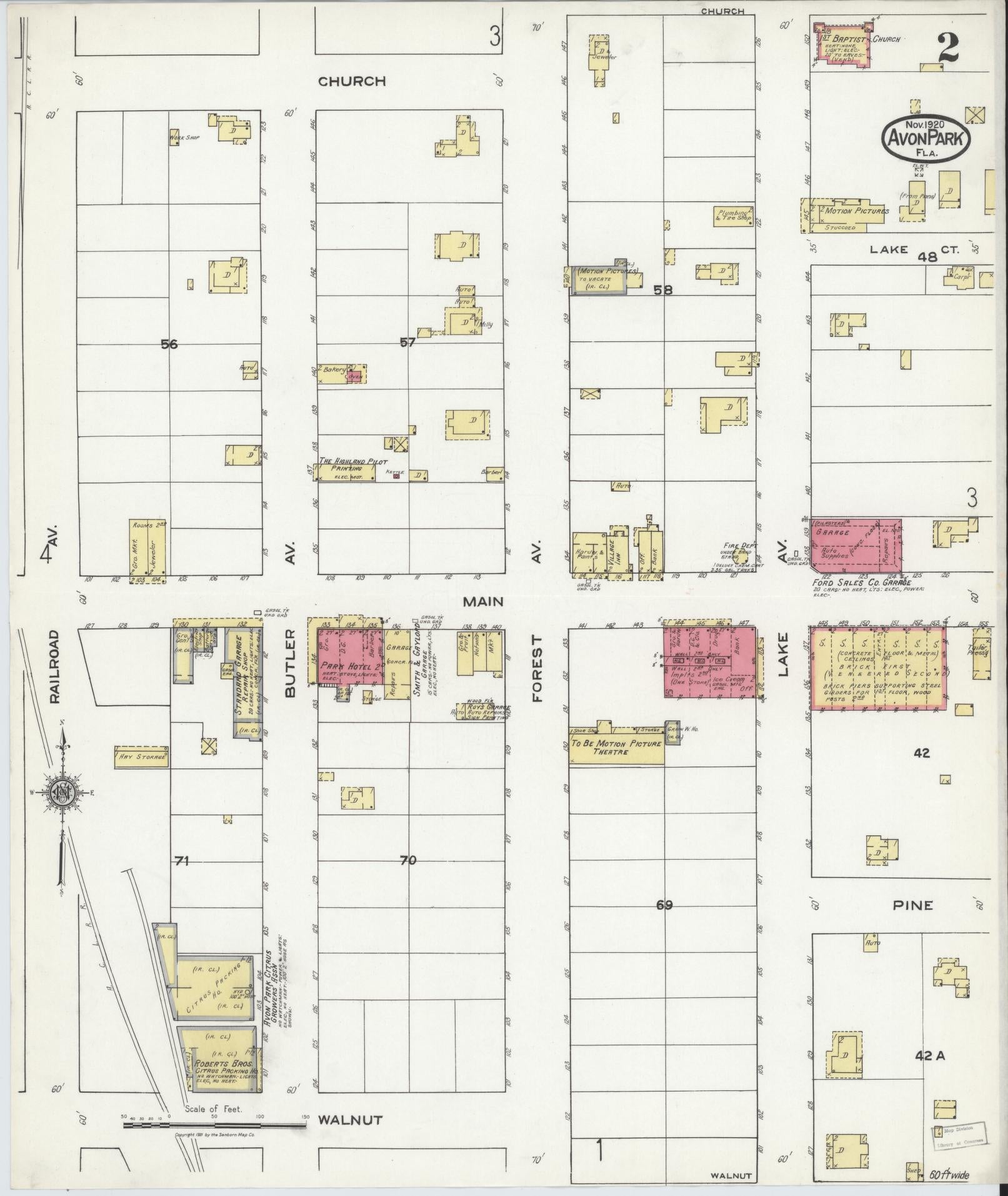 Sanborn Fire Insurance Map from Avon Park, Highlands County, Florida (1920), Sheet #0002 - Historic Sanborn Fire Insurance Map Print, vintage old map wall art, antique decor, genealogy gift, Florida Florida map