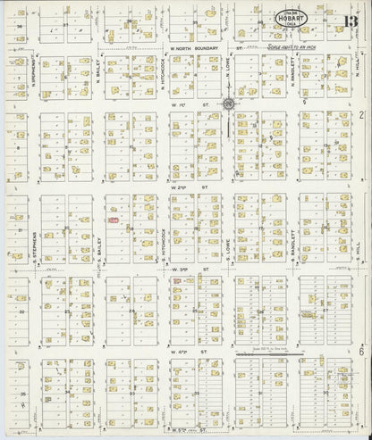 Sanborn Fire Insurance Map from Hobart, Kiowa County, Oklahoma (1916), Sheet #0013 - Complete Map Set gallery image, historic Sanborn map, vintage wall art, Oklahoma Oklahoma