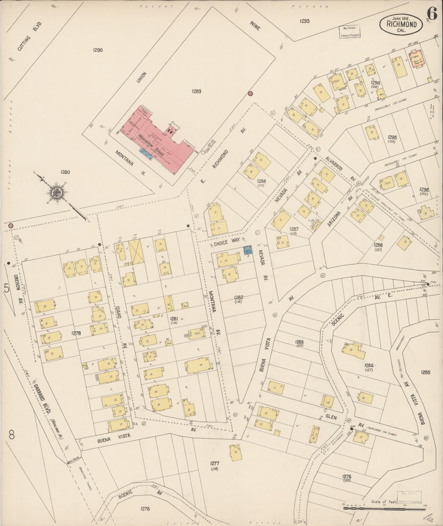 Sanborn Fire Insurance Map from Richmond, Contra Costa County, California (1916), Sheet #0006 - Complete Map Set gallery image, historic Sanborn map, vintage wall art, California California