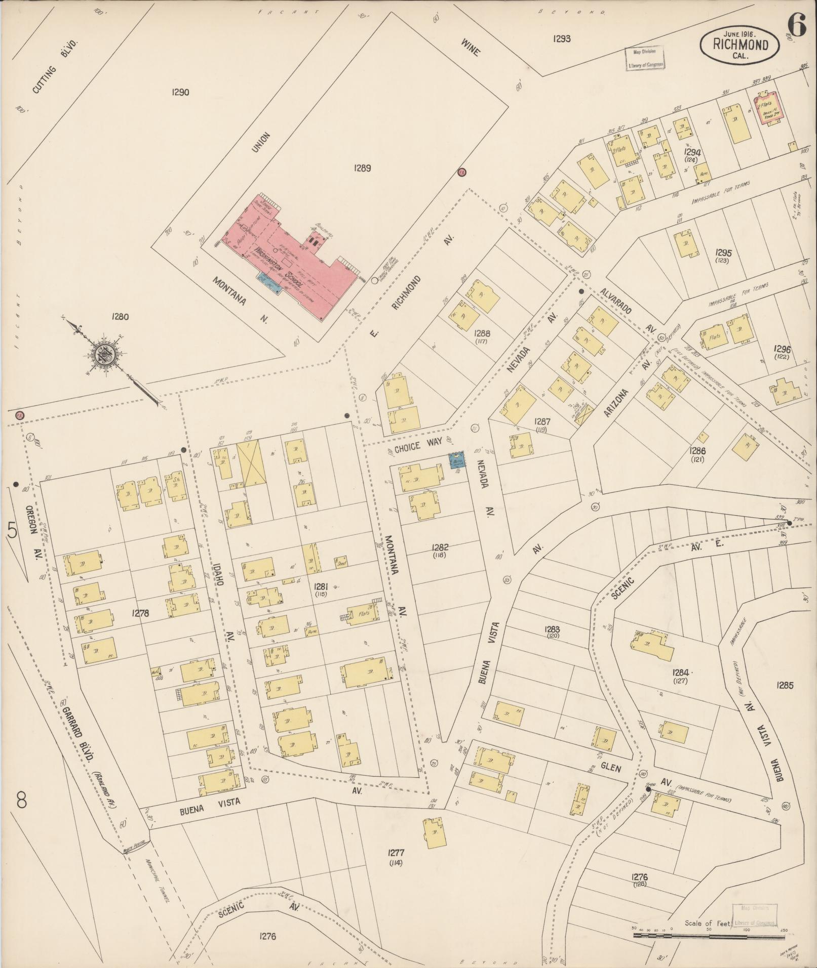 Sanborn Fire Insurance Map from Richmond, Contra Costa County, California (1916), Sheet #0006 - Complete Map Set gallery image, historic Sanborn map, vintage wall art, California California