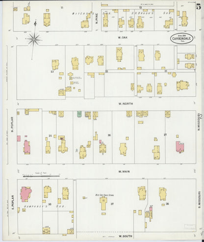 Sanborn Fire Insurance Map from Carbondale, Jackson County, Illinois (1899), Sheet #0005 - Complete Map Set gallery image, historic Sanborn map, vintage wall art, Illinois Illinois
