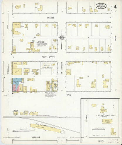 Sanborn Fire Insurance Map from Weimar, Colorado County, Texas (1912), Sheet #0004 - Historic Sanborn Fire Insurance Map Print, vintage old map wall art, antique decor, genealogy gift, Texas Texas map