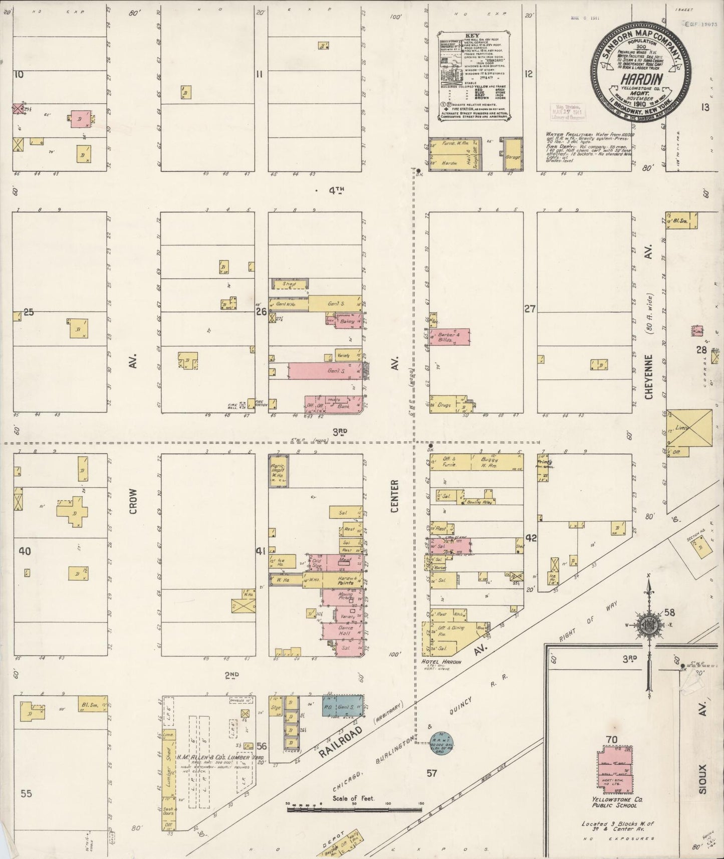 Sanborn Fire Insurance Map from Hardin, Big Horn County, Montana (1910), Sheet #0001 - Historic Sanborn Fire Insurance Map Print, vintage old map wall art, antique decor, genealogy gift, Montana Montana map