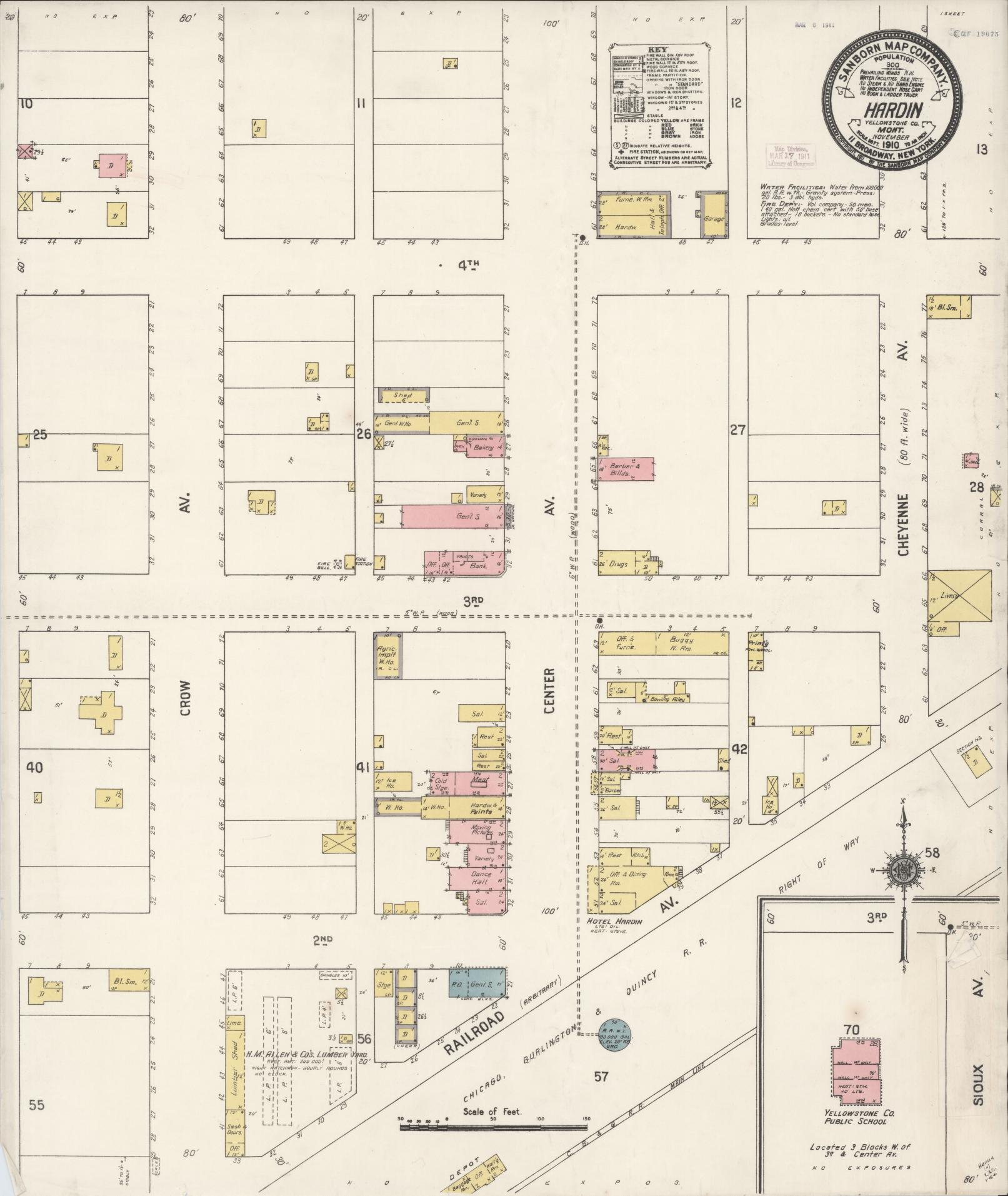 Sanborn Fire Insurance Map from Hardin, Big Horn County, Montana (1910), Sheet #0001 - Historic Sanborn Fire Insurance Map Print, vintage old map wall art, antique decor, genealogy gift, Montana Montana map