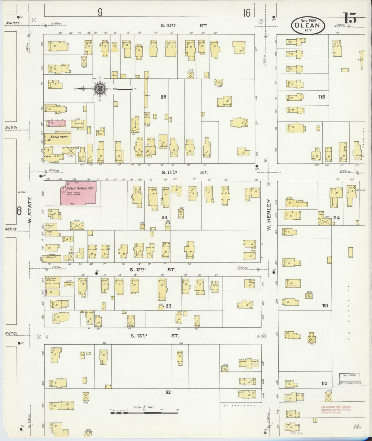 Sanborn Fire Insurance Map from Olean, Cattaraugus County, New York (1909), Sheet #0015 - Complete Map Set gallery image, historic Sanborn map, vintage wall art, New York New York