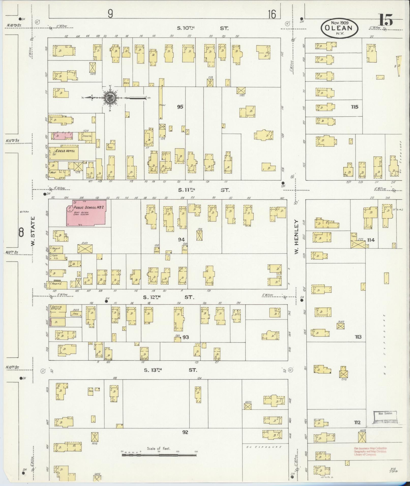 Sanborn Fire Insurance Map from Olean, Cattaraugus County, New York (1909), Sheet #0015 - Complete Map Set gallery image, historic Sanborn map, vintage wall art, New York New York