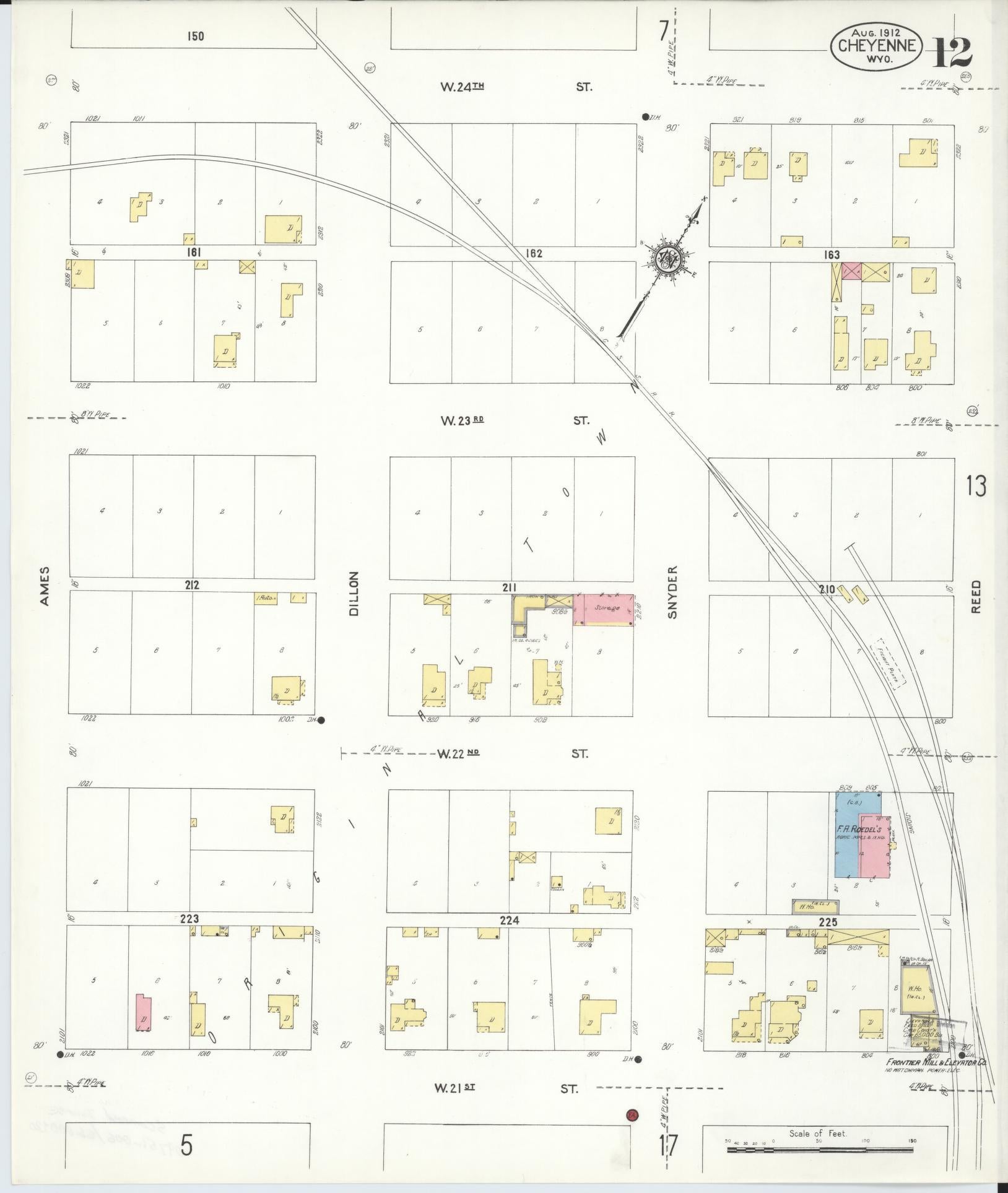 Sanborn Fire Insurance Map from Cheyenne, Laramie County, Wyoming (1912), Sheet #0012 - Complete Map Set gallery image, historic Sanborn map, vintage wall art, Wyoming Wyoming