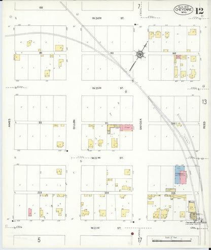 Sanborn Fire Insurance Map from Cheyenne, Laramie County, Wyoming (1912), Sheet #0012 - Complete Map Set gallery image, historic Sanborn map, vintage wall art, Wyoming Wyoming