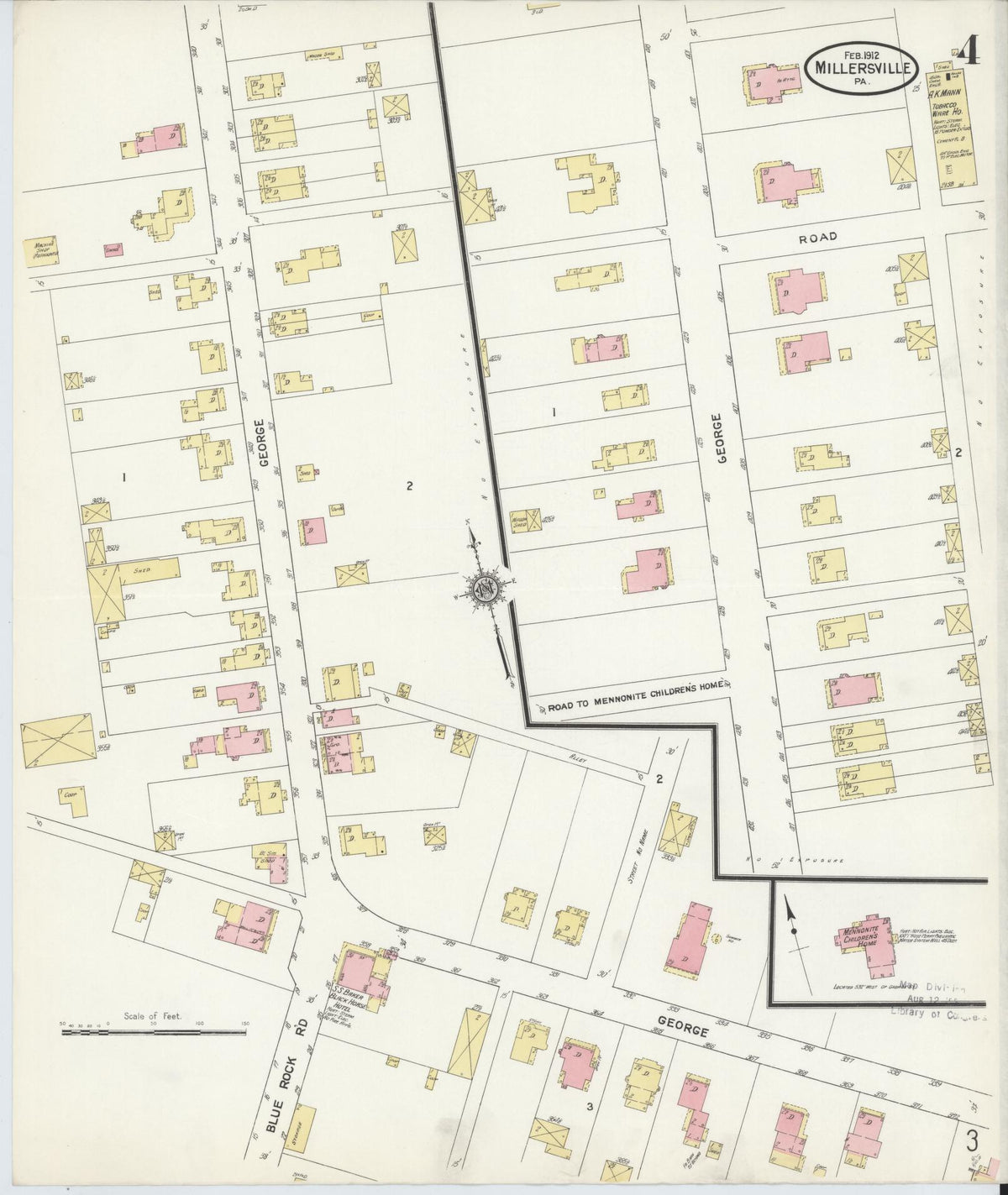 Sanborn Fire Insurance Map from Millersville, Lancaster County, Pennsylvania (1912), Sheet #0004 - Historic Sanborn Fire Insurance Map Print, vintage old map wall art, antique decor, genealogy gift, Pennsylvania Pennsylvania map