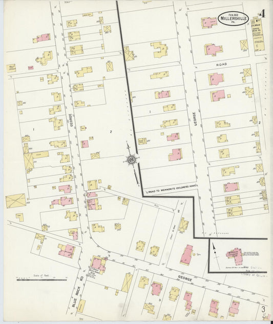 Sanborn Fire Insurance Map from Millersville, Lancaster County, Pennsylvania (1912), Sheet #0004 - Historic Sanborn Fire Insurance Map Print, vintage old map wall art, antique decor, genealogy gift, Pennsylvania Pennsylvania map