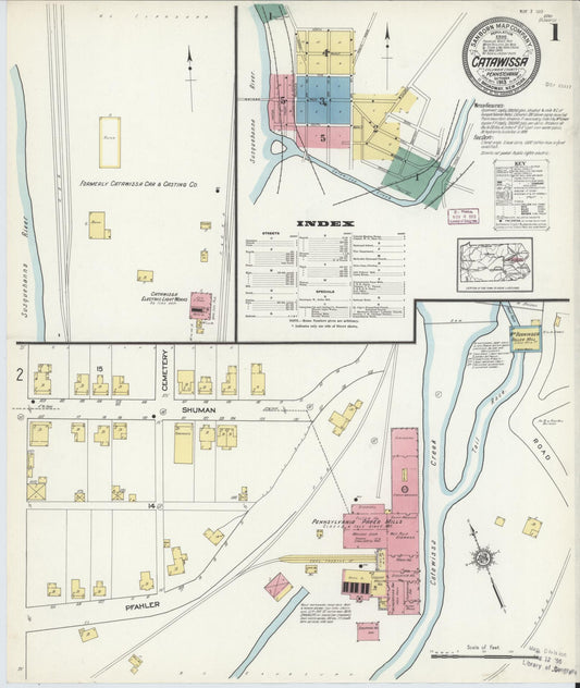 Sanborn Fire Insurance Map from Catawissa, Columbia County, Pennsylvania (1913), Sheet #0001 - Historic Sanborn Fire Insurance Map Print, vintage old map wall art, antique decor, genealogy gift, Pennsylvania Pennsylvania map
