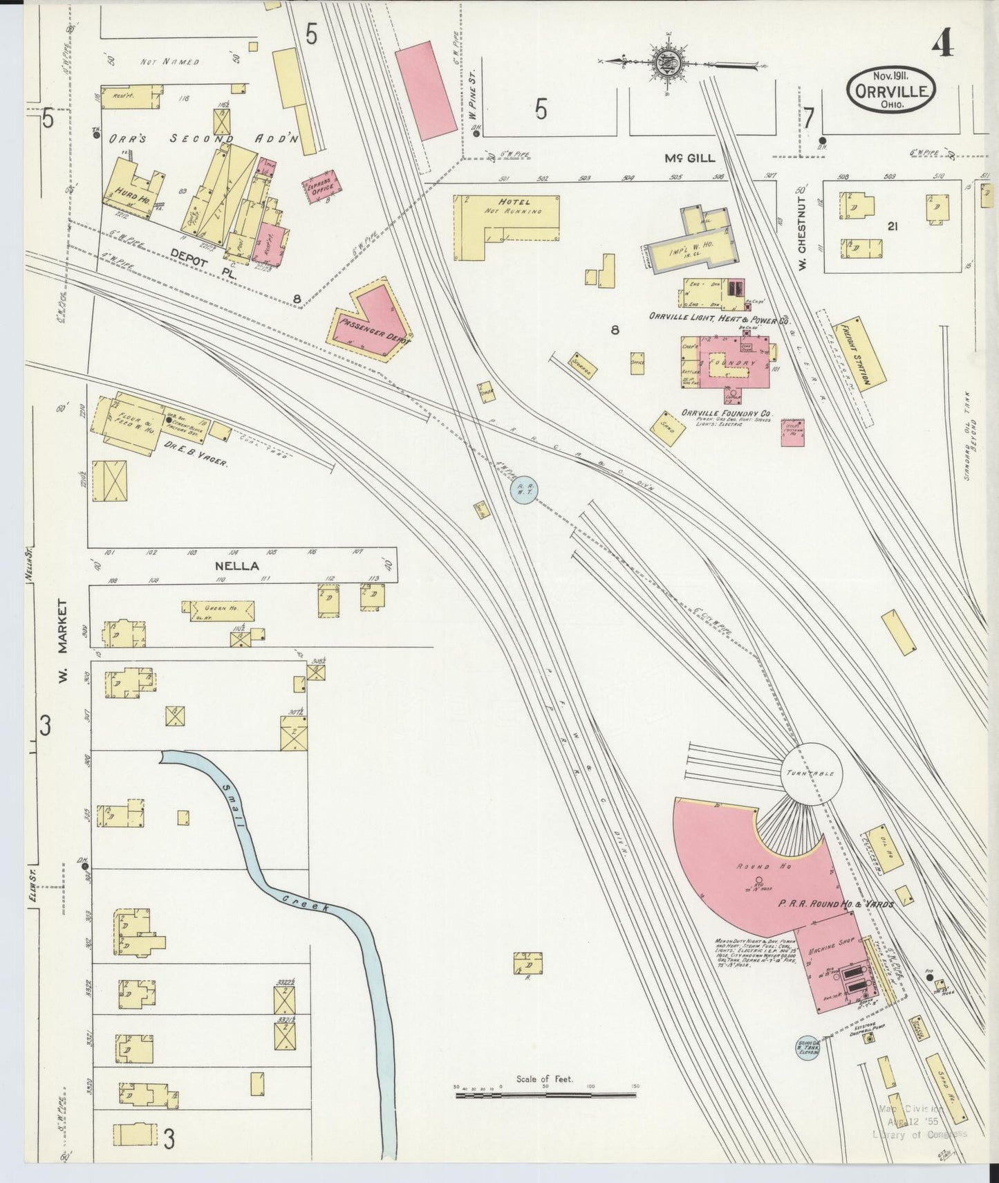 Sanborn Fire Insurance Map from Orrville, Wayne County, Ohio (1911), Sheet #0004 - Historic Sanborn Fire Insurance Map Print, vintage old map wall art, antique decor, genealogy gift, Ohio Ohio map