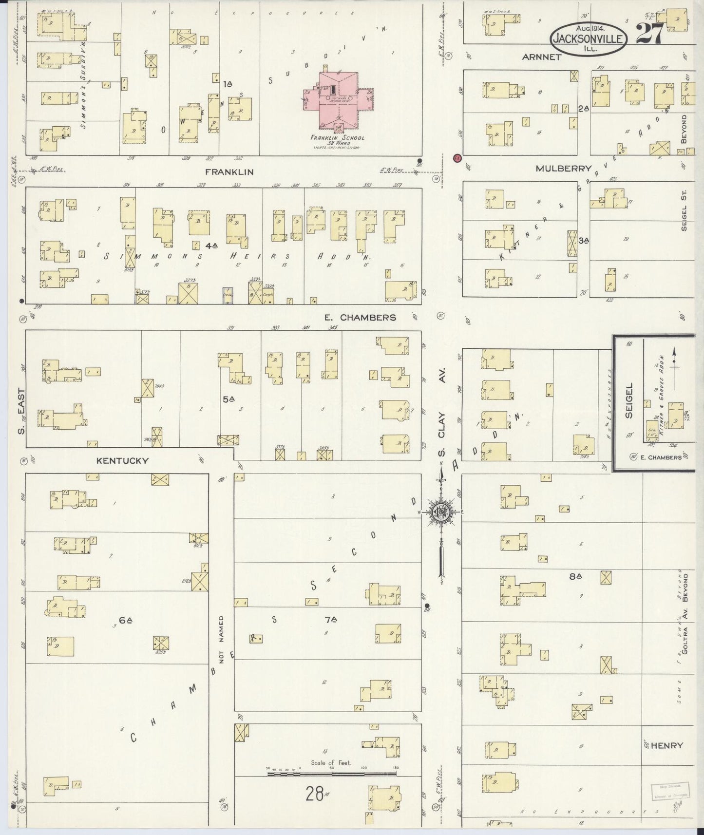 Sanborn Fire Insurance Map from Jacksonville, Morgan County, Illinois (1914), Sheet #0027 - Complete Map Set gallery image, historic Sanborn map, vintage wall art, Illinois Illinois