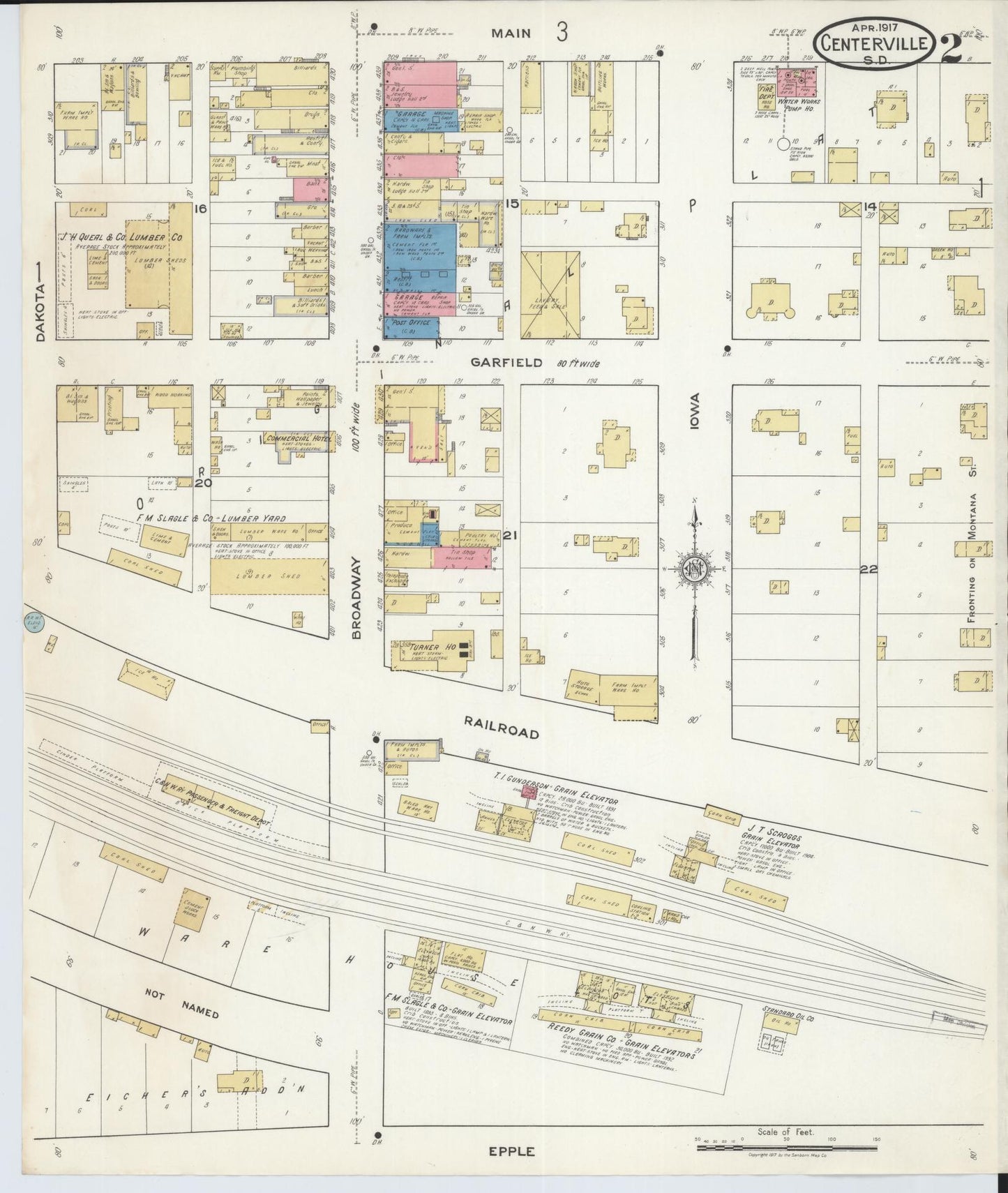 Sanborn Fire Insurance Map from Centerville, Turner County, South Dakota (1917), Sheet #0002 - Complete Map Set gallery image, historic Sanborn map, vintage wall art, South Dakota South Dakota