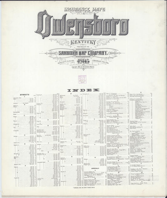 Sanborn Fire Insurance Map from Owensboro, Daviess County, Kentucky (1905), Sheet #0001 - Historic Sanborn Fire Insurance Map Print, vintage old map wall art, antique decor, genealogy gift, Kentucky Kentucky map