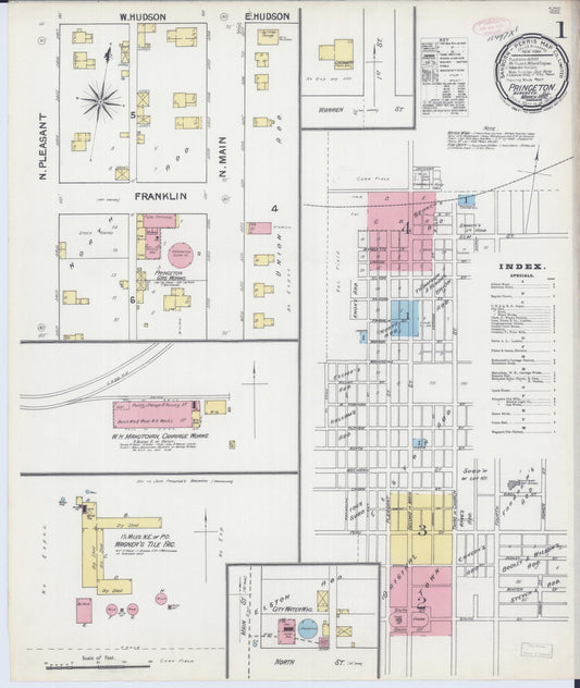 Sanborn Fire Insurance Map from Princeton, Bureau County, Illinois (1892), Sheet #0001 - Historic Sanborn Fire Insurance Map Print, vintage old map wall art, antique decor, genealogy gift, Illinois Illinois map
