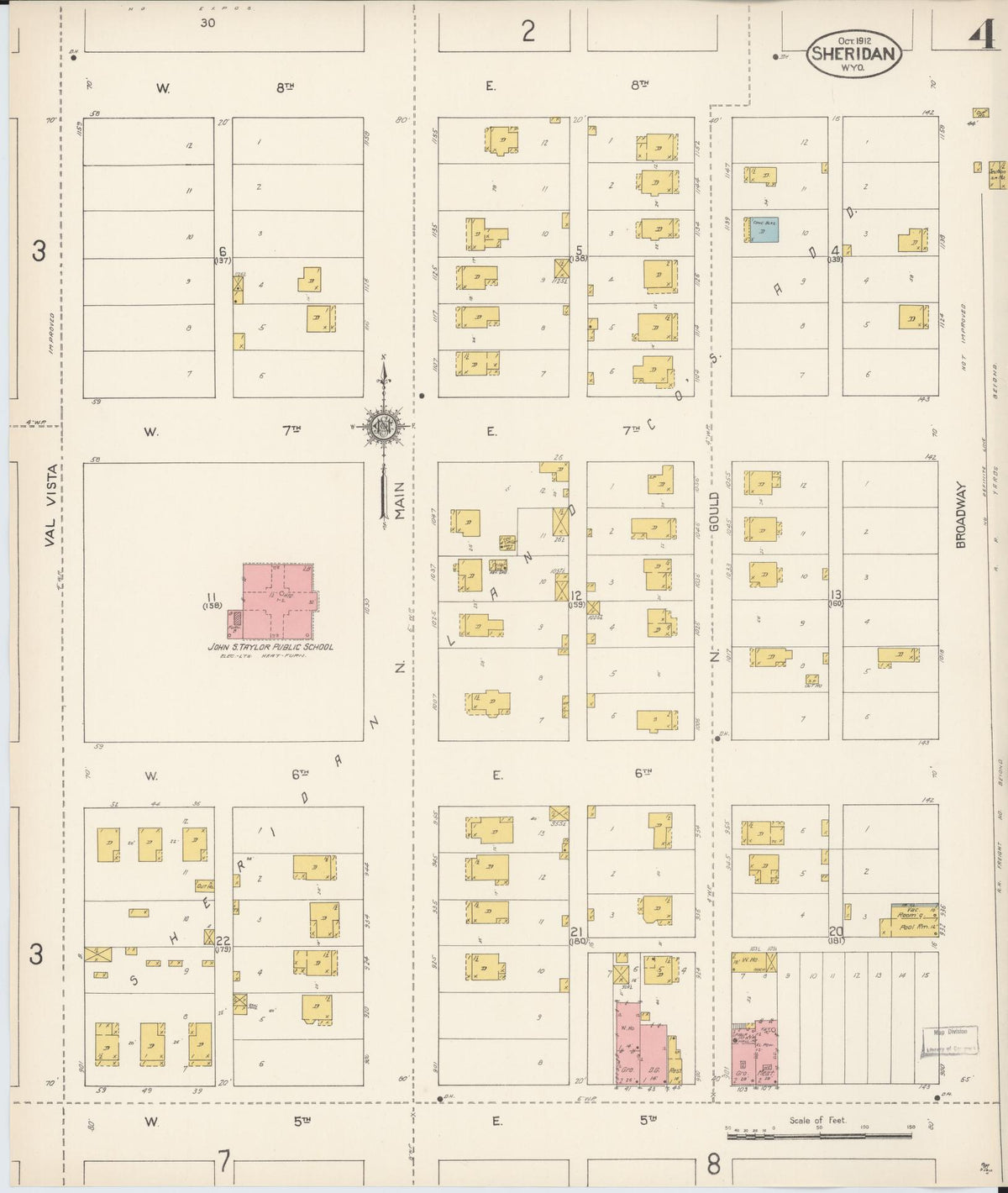 Sanborn Fire Insurance Map from Sheridan, Sheridan County, Wyoming (1912), Sheet #0004 - Complete Map Set gallery image, historic Sanborn map, vintage wall art, Wyoming Wyoming
