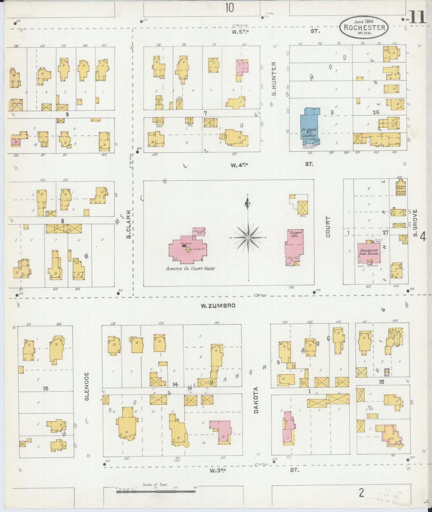 Sanborn Fire Insurance Map from Rochester, Olmsted County, Minnesota (1904), Sheet #0011 - Complete Map Set gallery image, historic Sanborn map, vintage wall art, Minnesota Minnesota