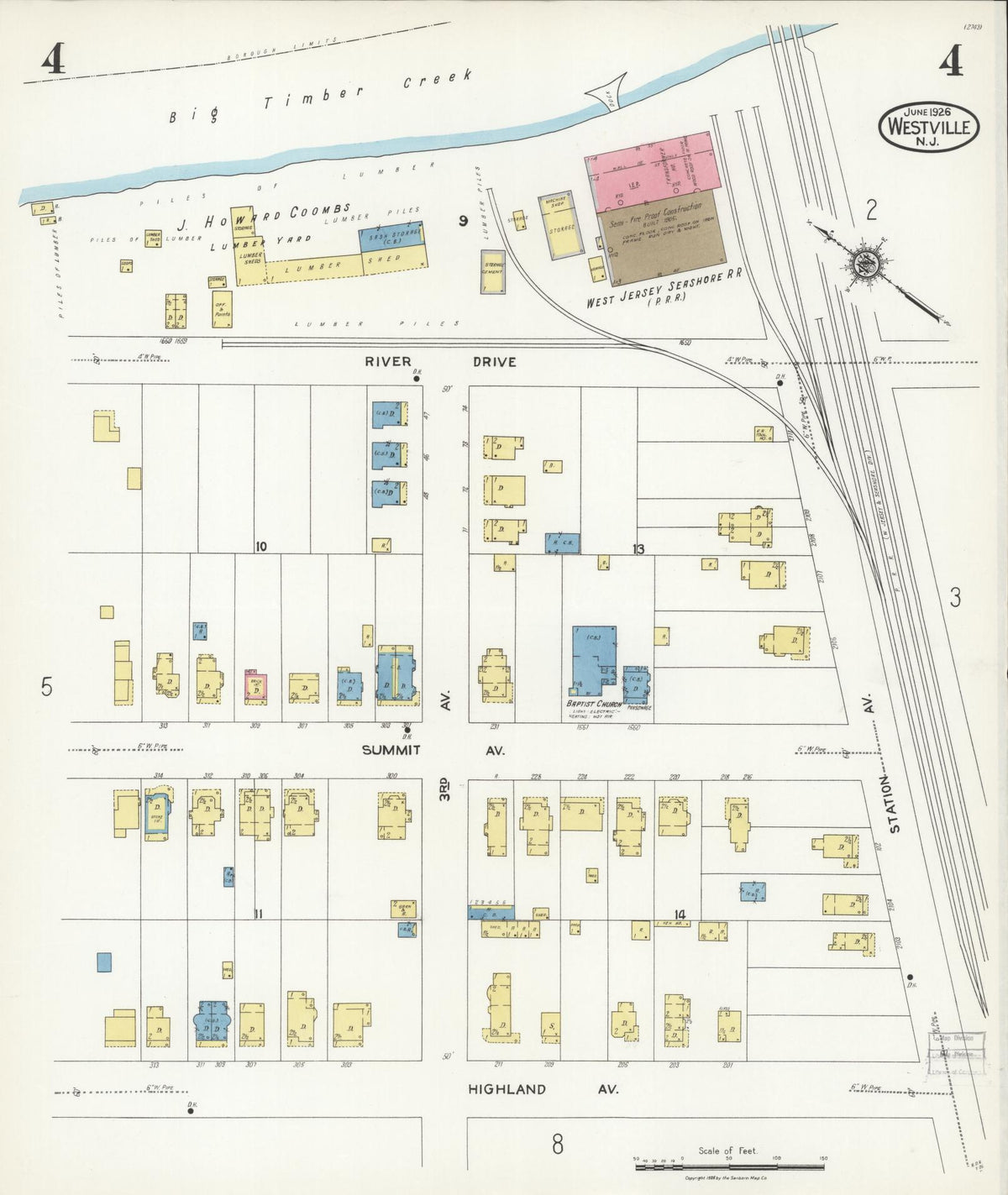 Sanborn Fire Insurance Map from Westville, Gloucester County, New Jersey (1926), Sheet #0004 - Complete Map Set gallery image, historic Sanborn map, vintage wall art, New Jersey New Jersey