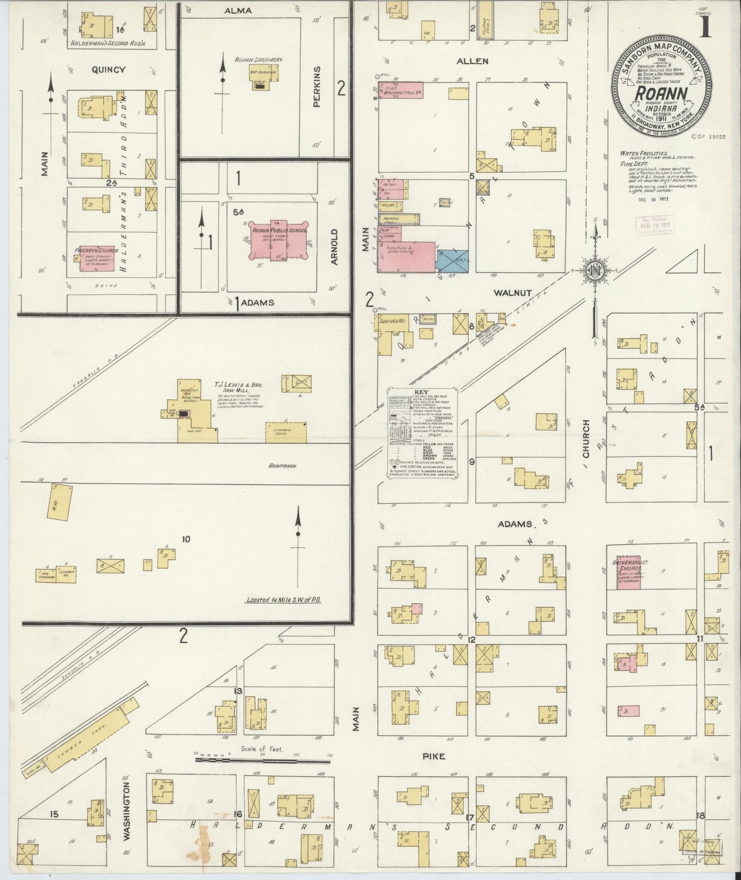 Sanborn Fire Insurance Map from Roann, Wabash County, Indiana (1911), Sheet #0001 - Complete Map Set gallery image, historic Sanborn map, vintage wall art, Indiana Indiana