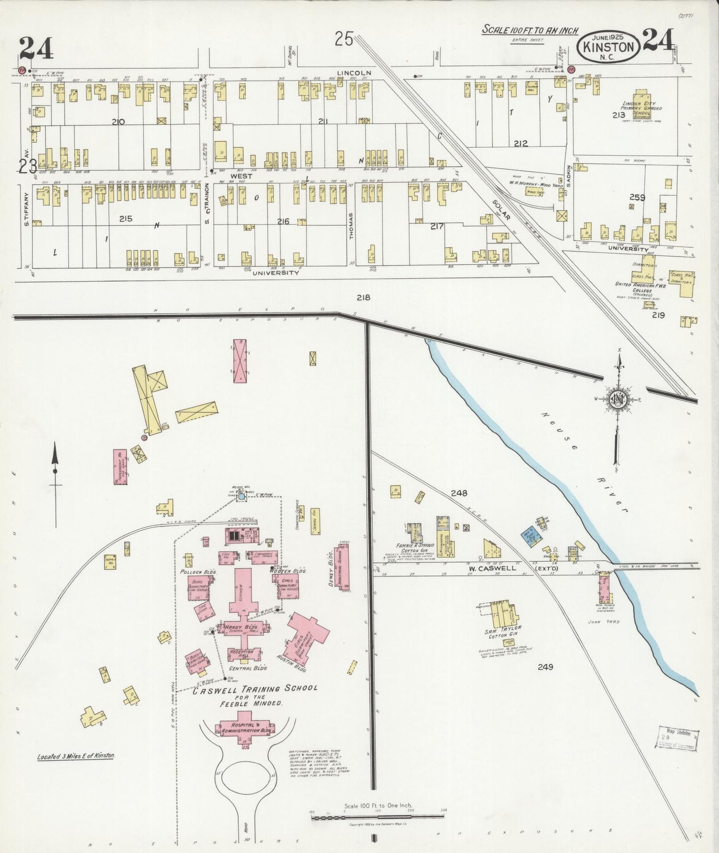 Sanborn Fire Insurance Map from Kinston, Lenoir County, North Carolina (1925), Sheet #0024 - Complete Map Set gallery image, historic Sanborn map, vintage wall art, North Carolina North Carolina