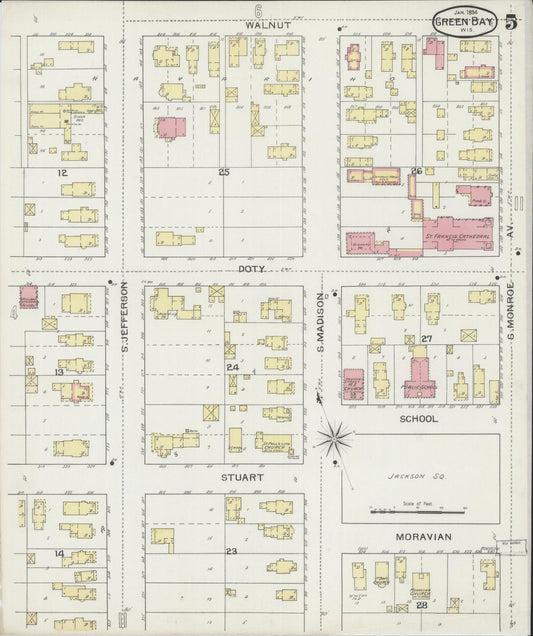 Sanborn Fire Insurance Map from Green Bay, Brown County, Wisconsin (1894), Sheet #0005 - Historic Sanborn Fire Insurance Map Print, vintage old map wall art, antique decor, genealogy gift, Wisconsin Wisconsin map