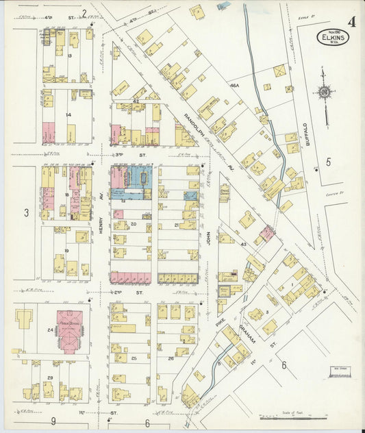 Sanborn Fire Insurance Map from Elkins, Randolph County, West Virginia (1910), Sheet #0004 - Historic Sanborn Fire Insurance Map Print, vintage old map wall art, antique decor, genealogy gift, West Virginia West Virginia map
