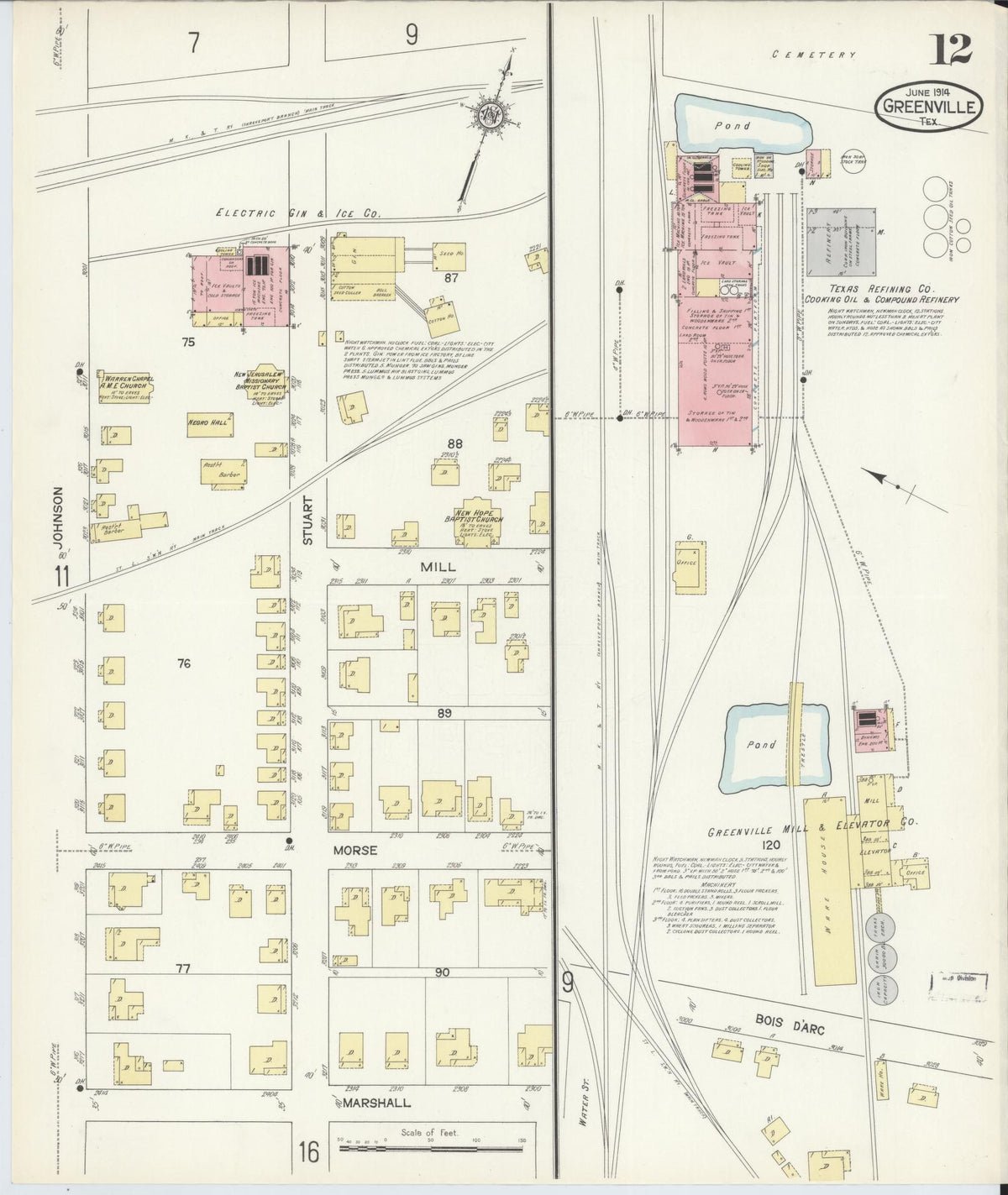 Sanborn Fire Insurance Map from Greenville, Hunt County, Texas (1914), Sheet #0012 - Complete Map Set gallery image, historic Sanborn map, vintage wall art, Texas Texas