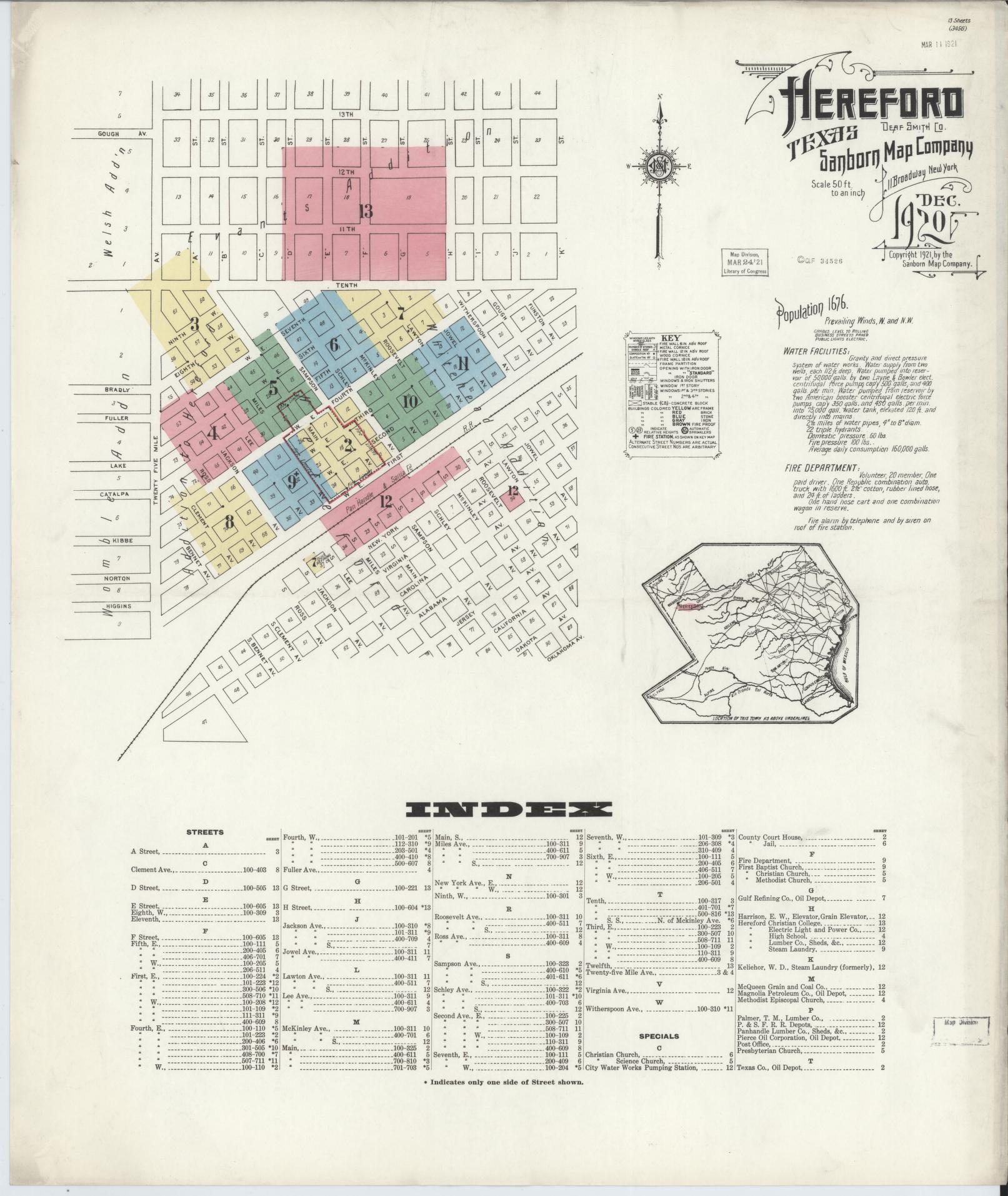Sanborn Fire Insurance Map from Hereford, Deaf Smith County, Texas (1920), Sheet #0001 - Complete Map Set gallery image, historic Sanborn map, vintage wall art, Texas Texas