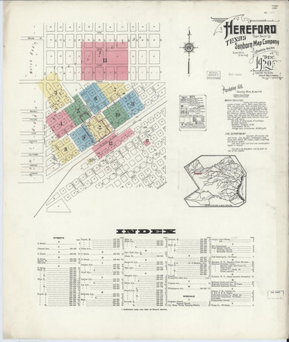 Sanborn Fire Insurance Map from Hereford, Deaf Smith County, Texas (1920), Sheet #0001 - Complete Map Set gallery image, historic Sanborn map, vintage wall art, Texas Texas
