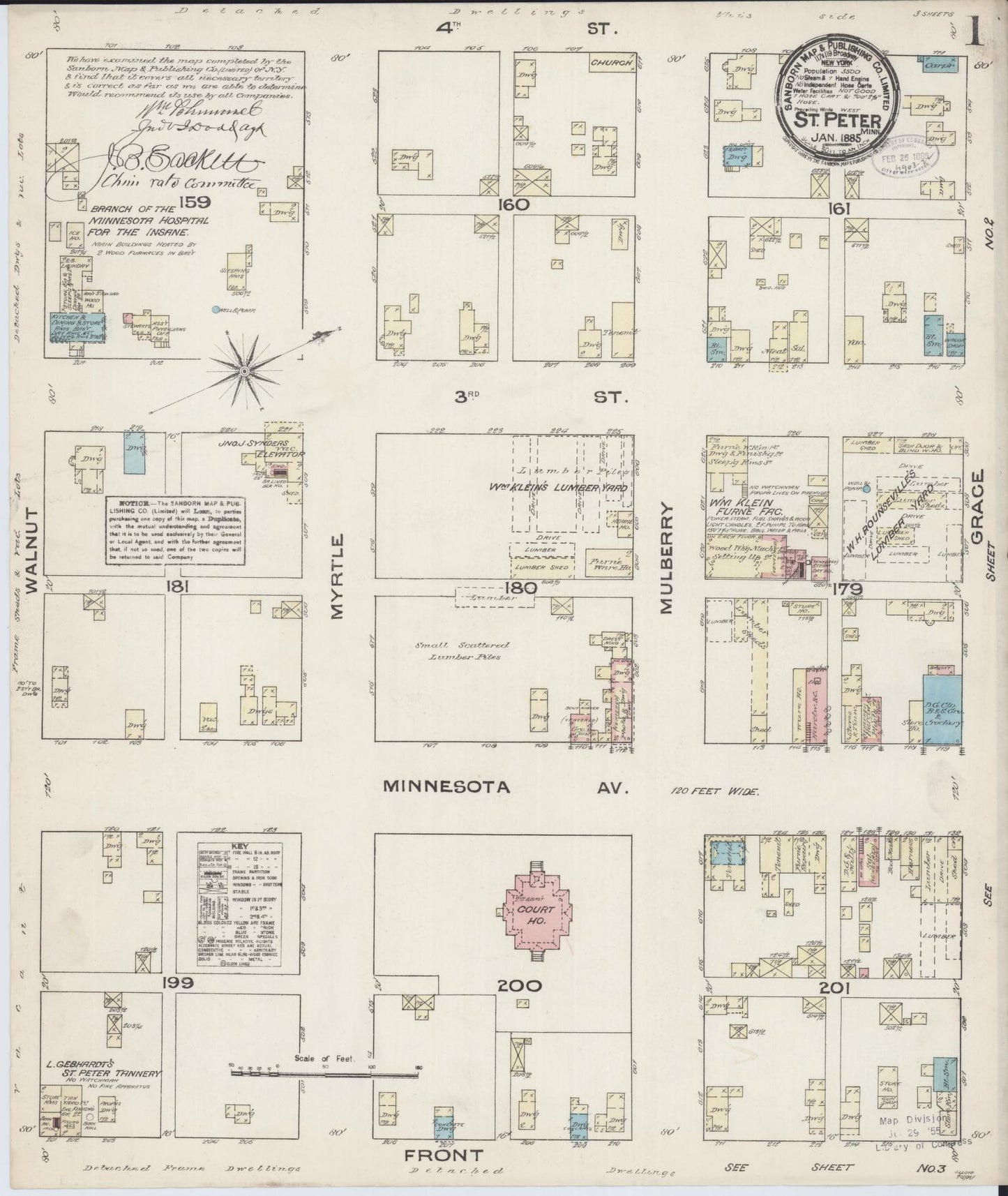 Sanborn Fire Insurance Map from Saint Peter, Nicollet County, Minnesota (1885), Sheet #0001 - Complete Map Set gallery image, historic Sanborn map, vintage wall art, Minnesota Minnesota