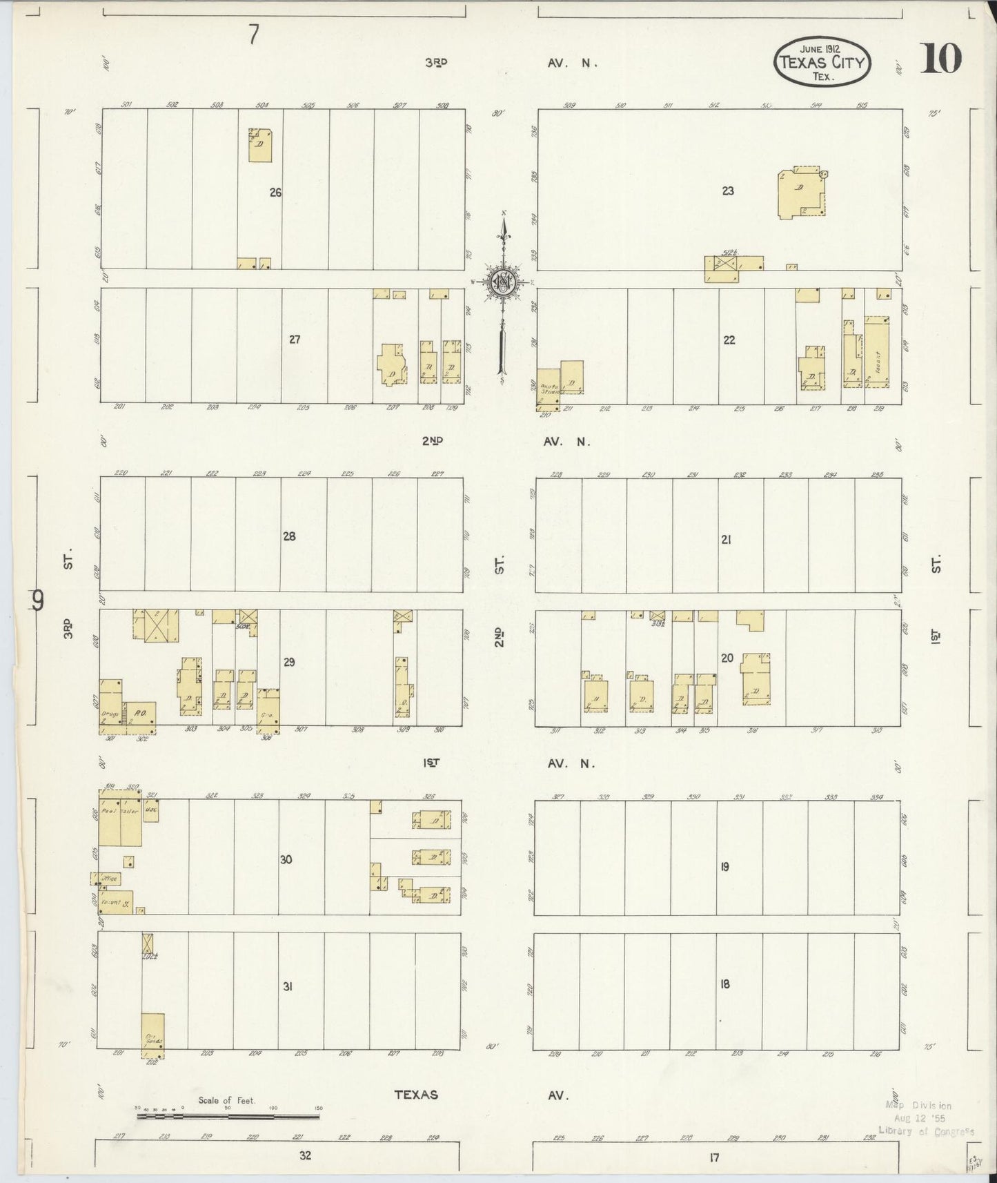 Sanborn Fire Insurance Map from Texas City, Galveston County, Texas (1912), Sheet #0010 - Complete Map Set gallery image, historic Sanborn map, vintage wall art, Texas Texas