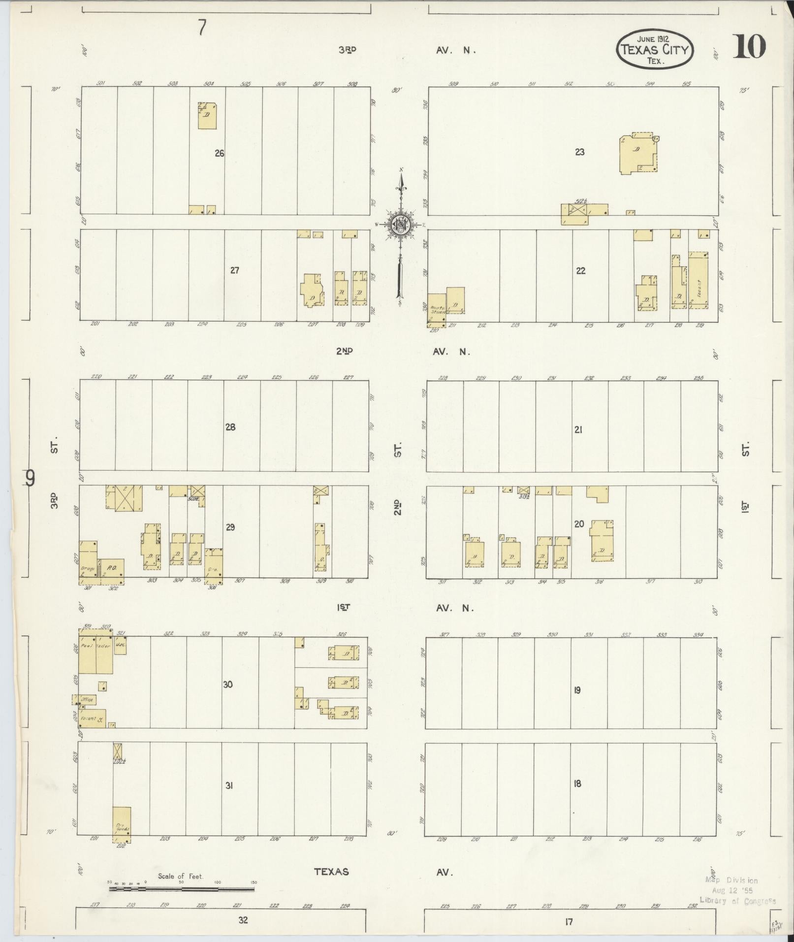 Sanborn Fire Insurance Map from Texas City, Galveston County, Texas (1912), Sheet #0010 - Complete Map Set gallery image, historic Sanborn map, vintage wall art, Texas Texas