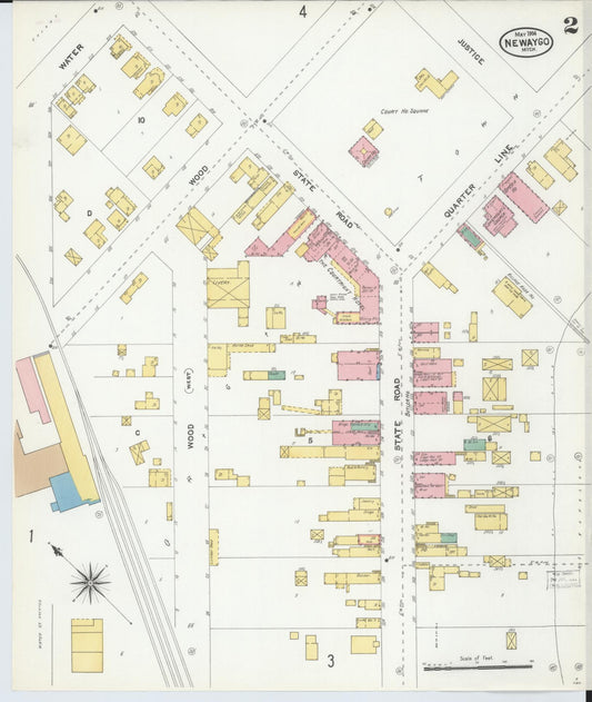 Sanborn Fire Insurance Map from Newaygo, Newaygo County, Michigan (1904), Sheet #0002 - Historic Sanborn Fire Insurance Map Print, vintage old map wall art, antique decor, genealogy gift, Michigan Michigan map