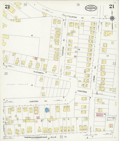 Sanborn Fire Insurance Map from Ossining, Westchester County, New York (1924), Sheet #0021 - Historic Sanborn Fire Insurance Map Print, vintage old map wall art, antique decor, genealogy gift, New York New York map