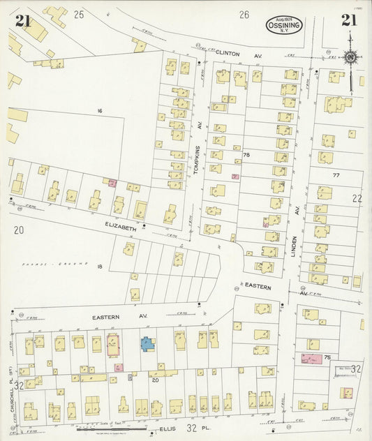 Sanborn Fire Insurance Map from Ossining, Westchester County, New York (1924), Sheet #0021 - Historic Sanborn Fire Insurance Map Print, vintage old map wall art, antique decor, genealogy gift, New York New York map