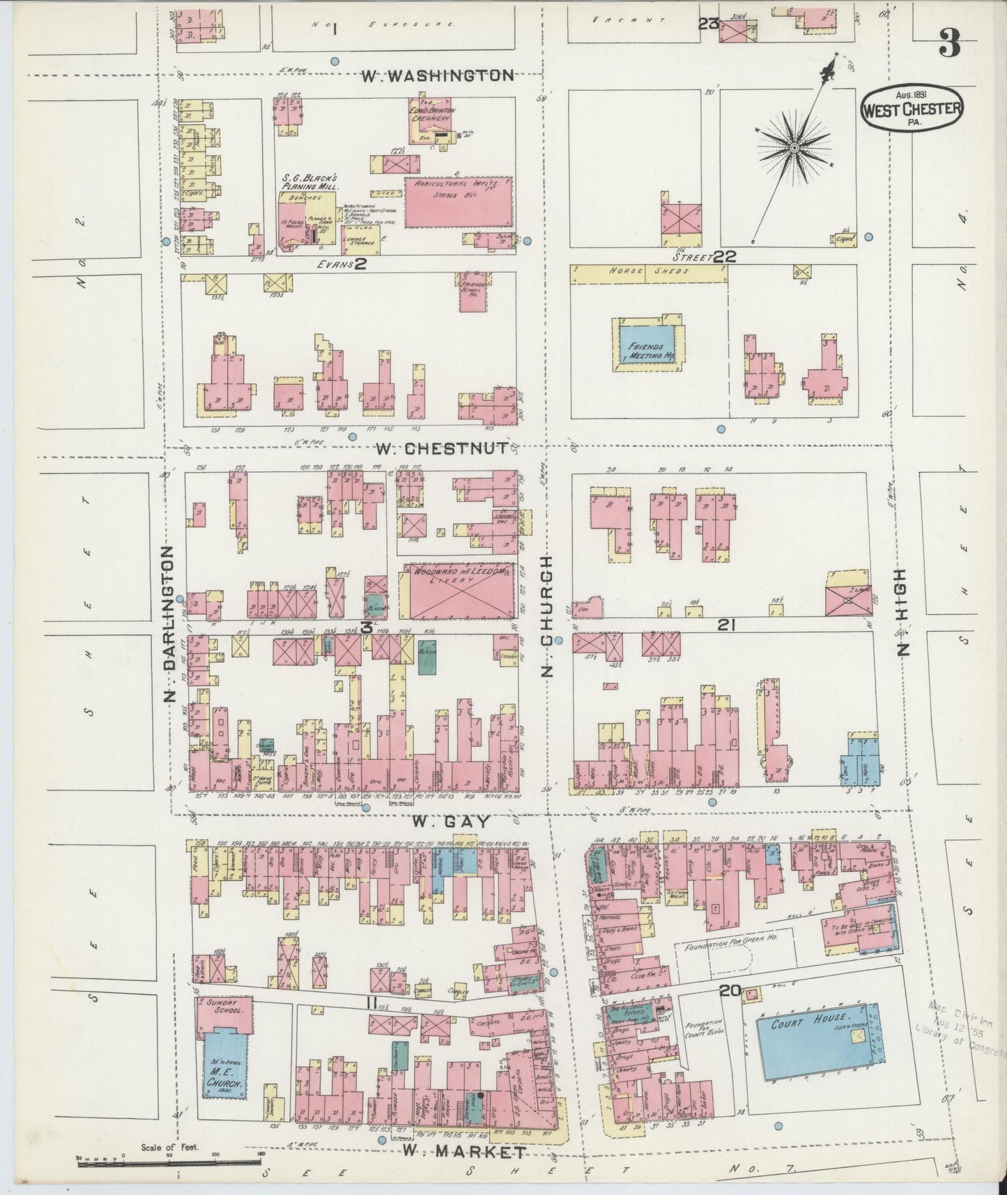 Sanborn Fire Insurance Map from West Chester, Chester County, Pennsylvania (1891), Sheet #0003 - Complete Map Set gallery image, historic Sanborn map, vintage wall art, Pennsylvania Pennsylvania