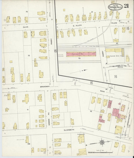 Sanborn Fire Insurance Map from Hudson Falls, Washington County, New York (1913), Sheet #0021 - Historic Sanborn Fire Insurance Map Print, vintage old map wall art, antique decor, genealogy gift, New York New York map