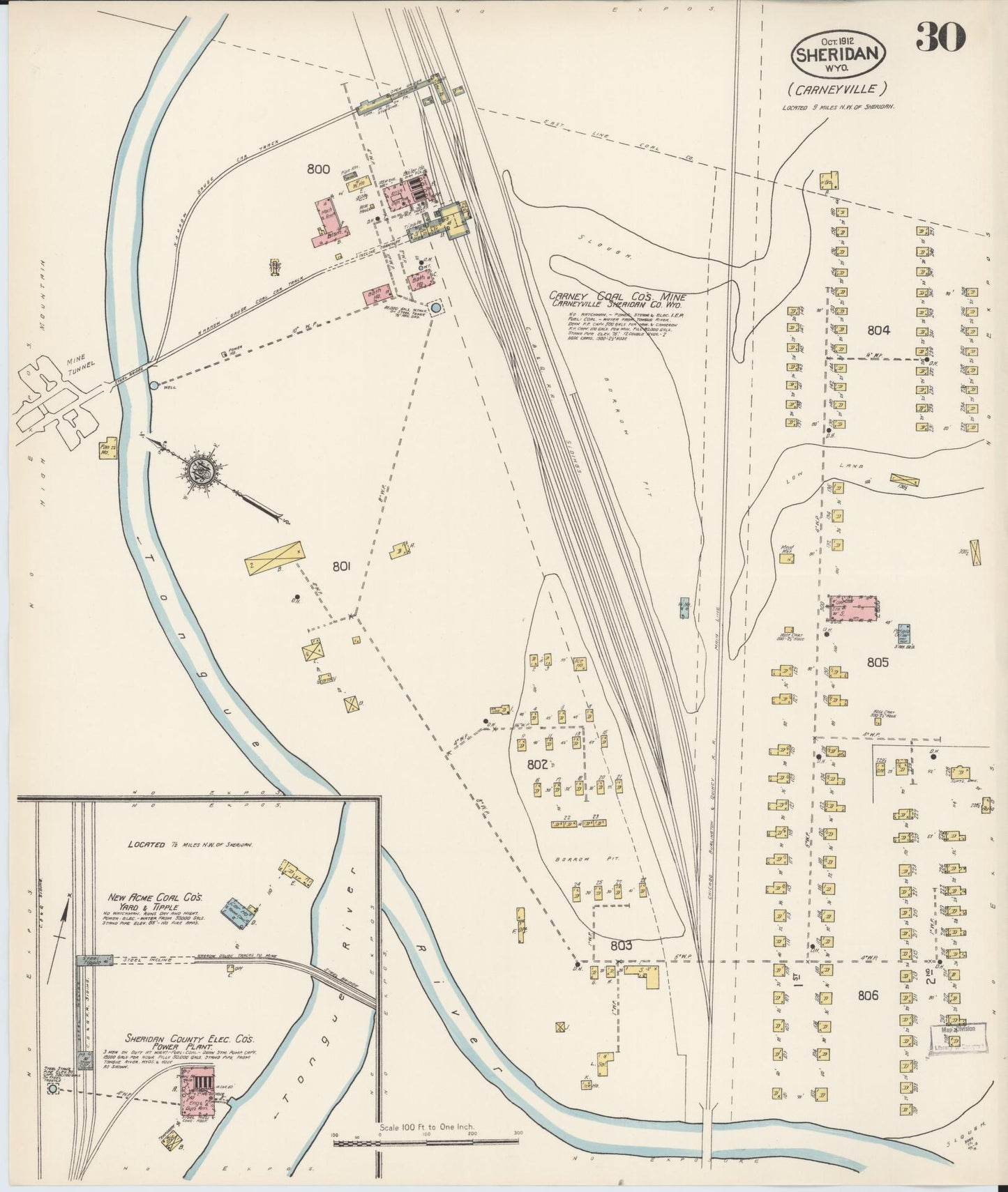 Sanborn Fire Insurance Map from Sheridan, Sheridan County, Wyoming (1912), Sheet #0030 - Historic Sanborn Fire Insurance Map Print, vintage old map wall art, antique decor, genealogy gift, Wyoming Wyoming map