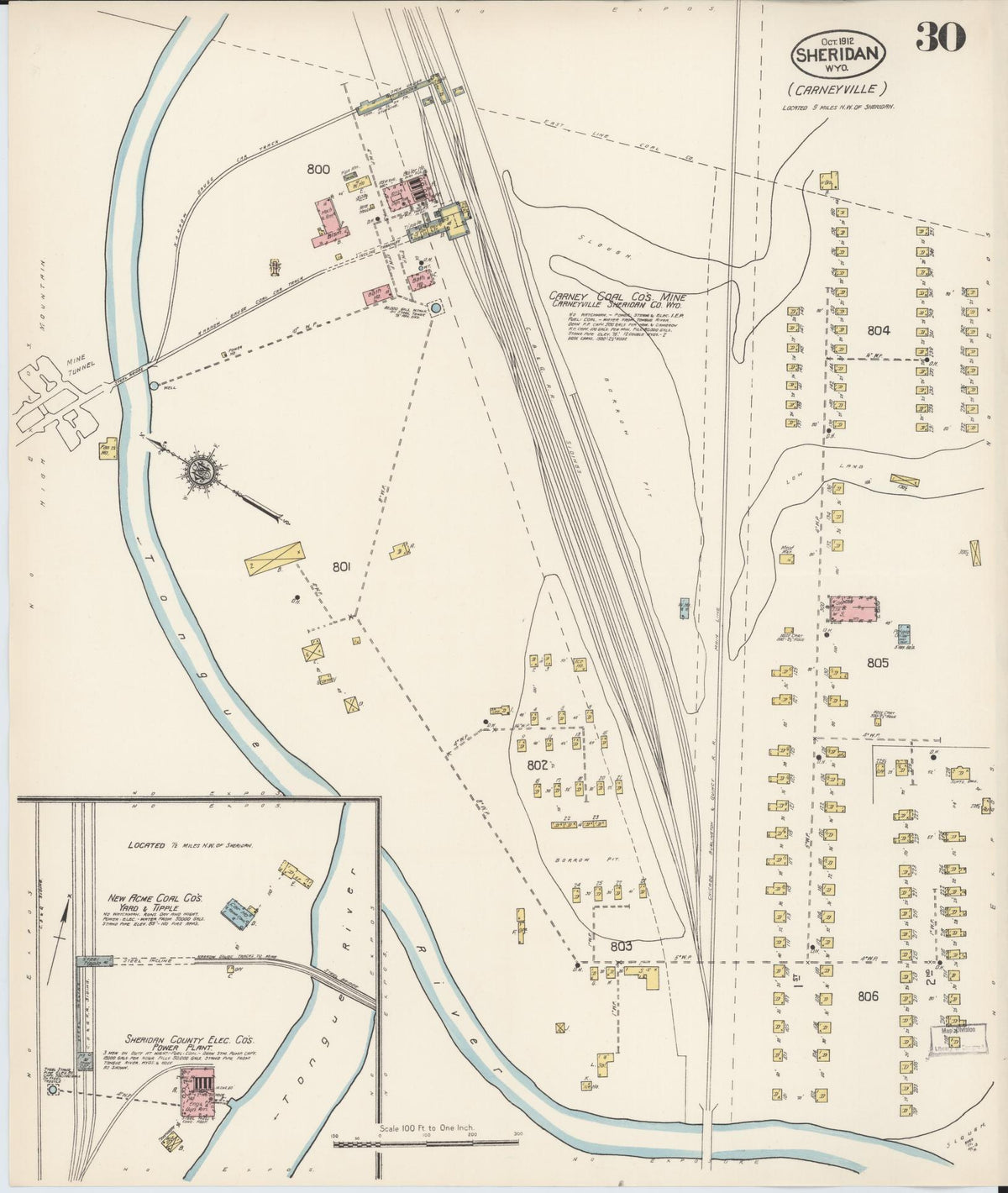 Sanborn Fire Insurance Map from Sheridan, Sheridan County, Wyoming (1912), Sheet #0030 - Historic Sanborn Fire Insurance Map Print, vintage old map wall art, antique decor, genealogy gift, Wyoming Wyoming map