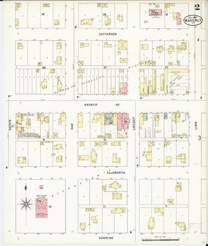 Sanborn Fire Insurance Map from Waverly, Bremer County, Iowa (1897), Sheet #0002 - Historic Sanborn Fire Insurance Map Print, vintage old map wall art
