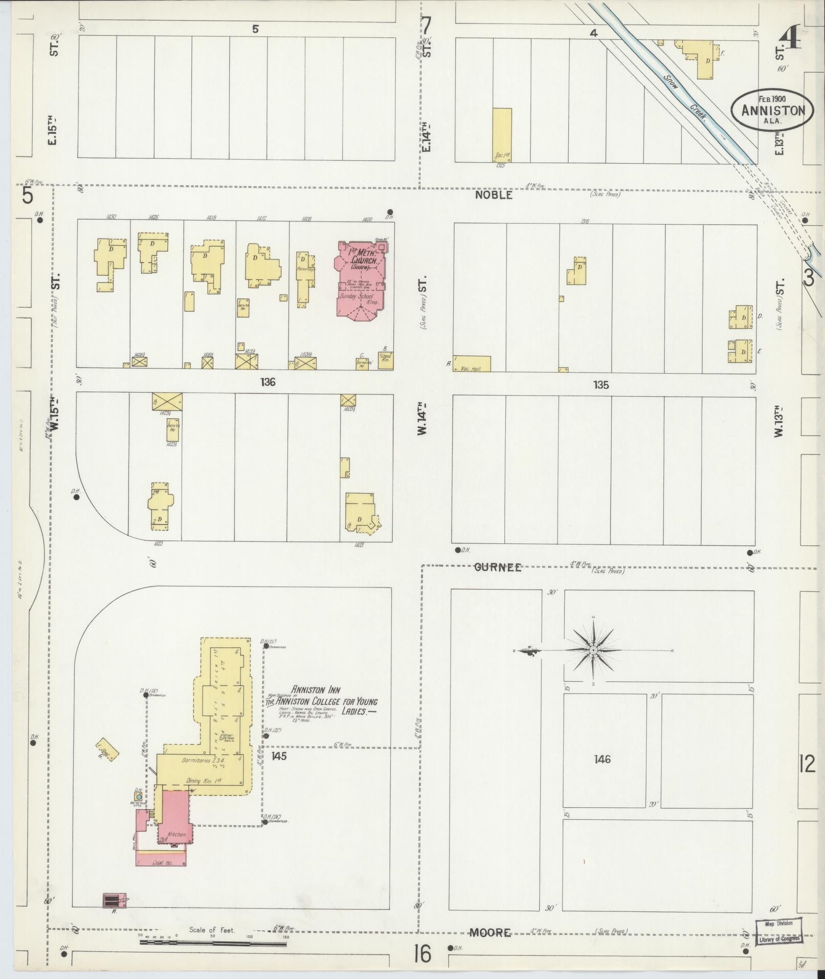 Sanborn Fire Insurance Map from Anniston, Calhoun County, Alabama (1900), Sheet #0004 - Complete Map Set gallery image, historic Sanborn map, vintage wall art, Alabama Alabama